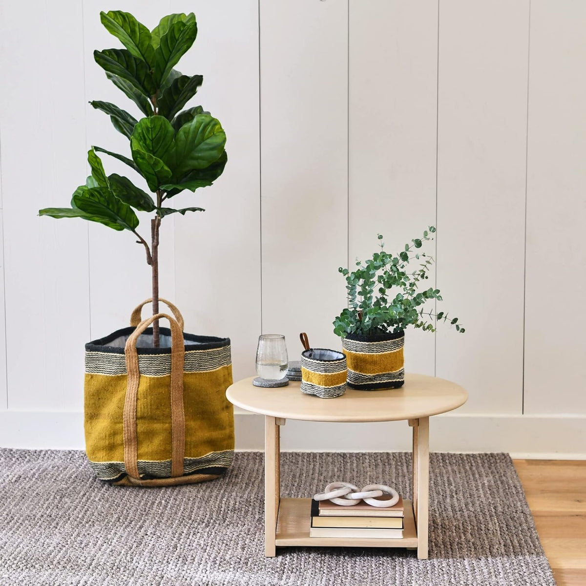 Natural Cane and Solid Mango Wood Round Coffee Table W868069