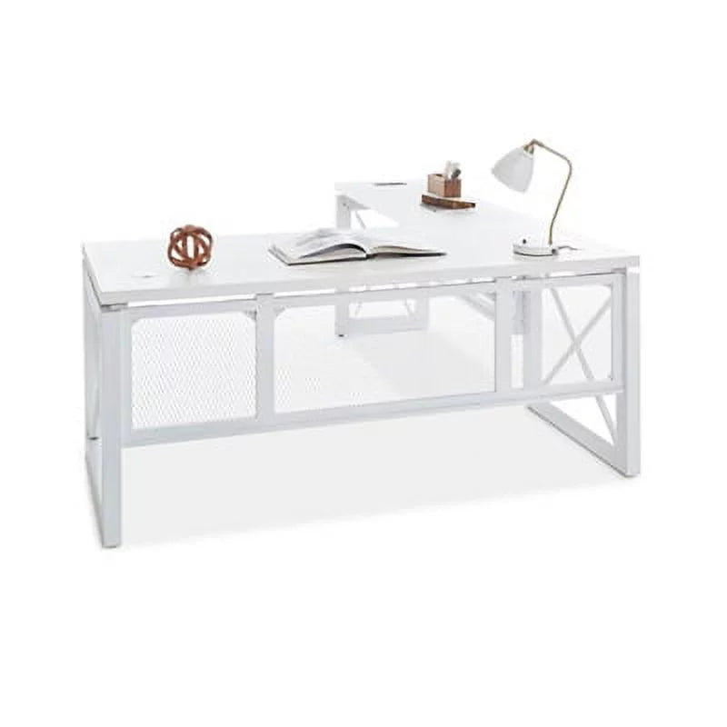 Reversible L-Shaped Desk Weathered Walnut Laminate Black Legs R172