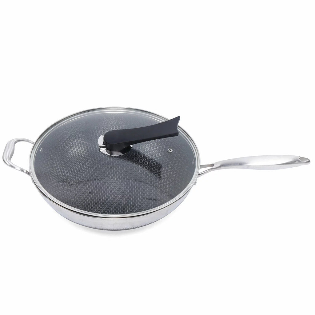 Non Stick Stainless Steel Frying Pan with Glass Lid F631789
