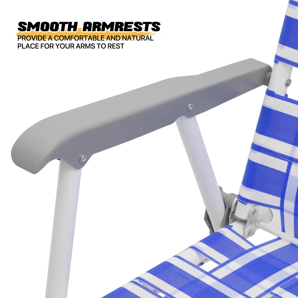 Folding Webbed Beach Chairs Set of 2 with Armrests, Blue P815549