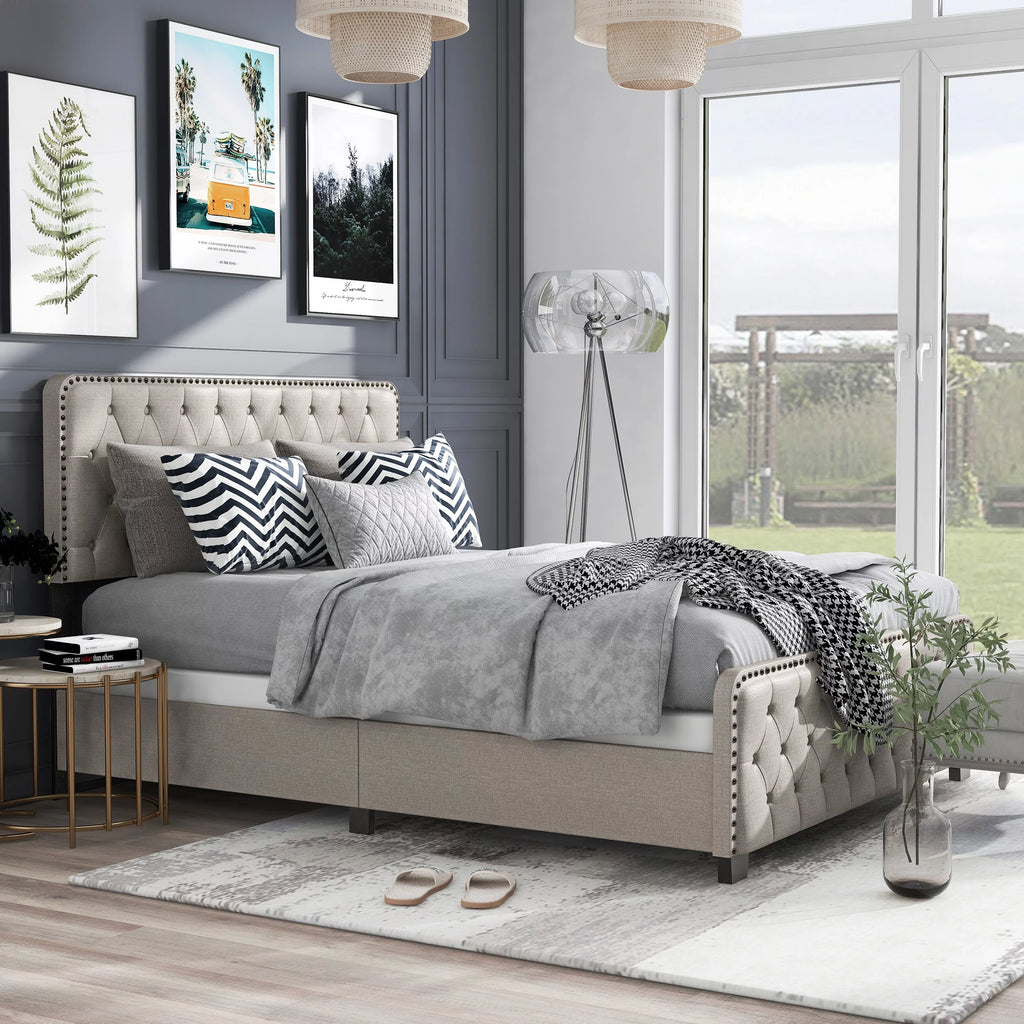 Brown King Tufted Upholstered Bed W95670