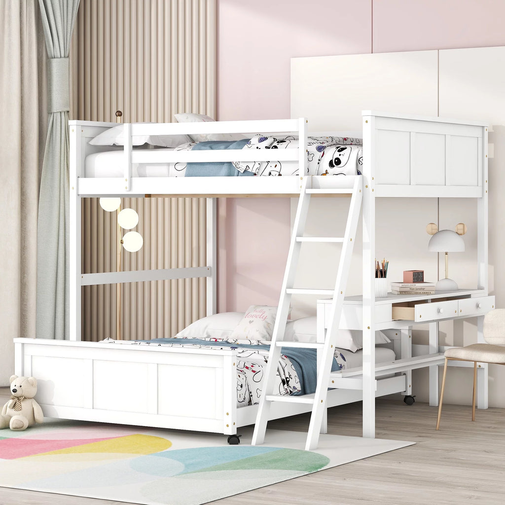 Full Over Full Bunk Bed with Desk, White F860913