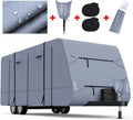 Waterproof 210D Travel Trailer RV Cover with 4 Gutter Spout Covers U772737