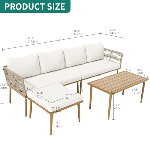 4 Pieces Grey Wicker Patio Furniture Set with Cushions B471