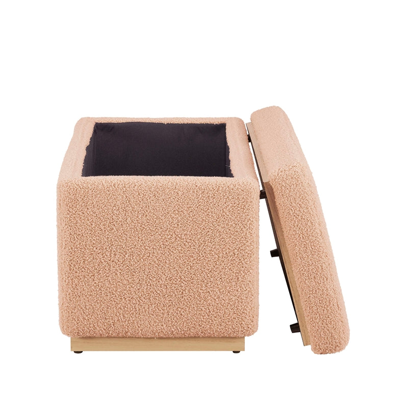 Tan Rectangle Sherpa Storage Ottoman E3843