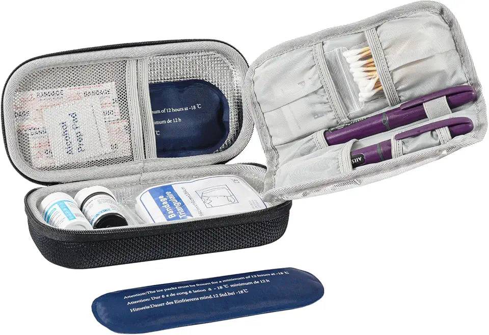 Black Insulin Cooler Travel Case with 2 Ice Packs I53849
