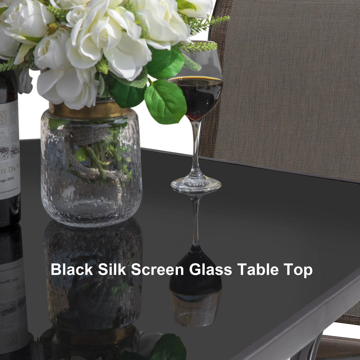 32 inch Outdoor Bar Height Bistro Table with Tempered Glass F431