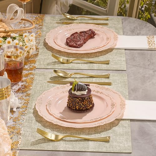 350 PCS Gold Disposable Plates Dinnerware Set C95297