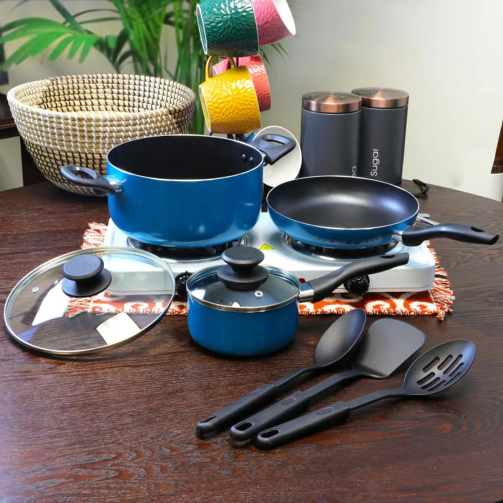 8pc Turquoise Cookware Set W355