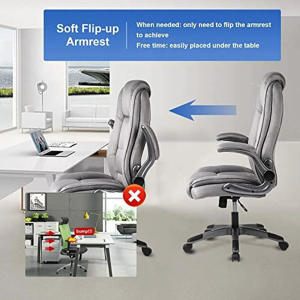 Leather Executive Office Desk Chair with Flip-up Arms D2974
