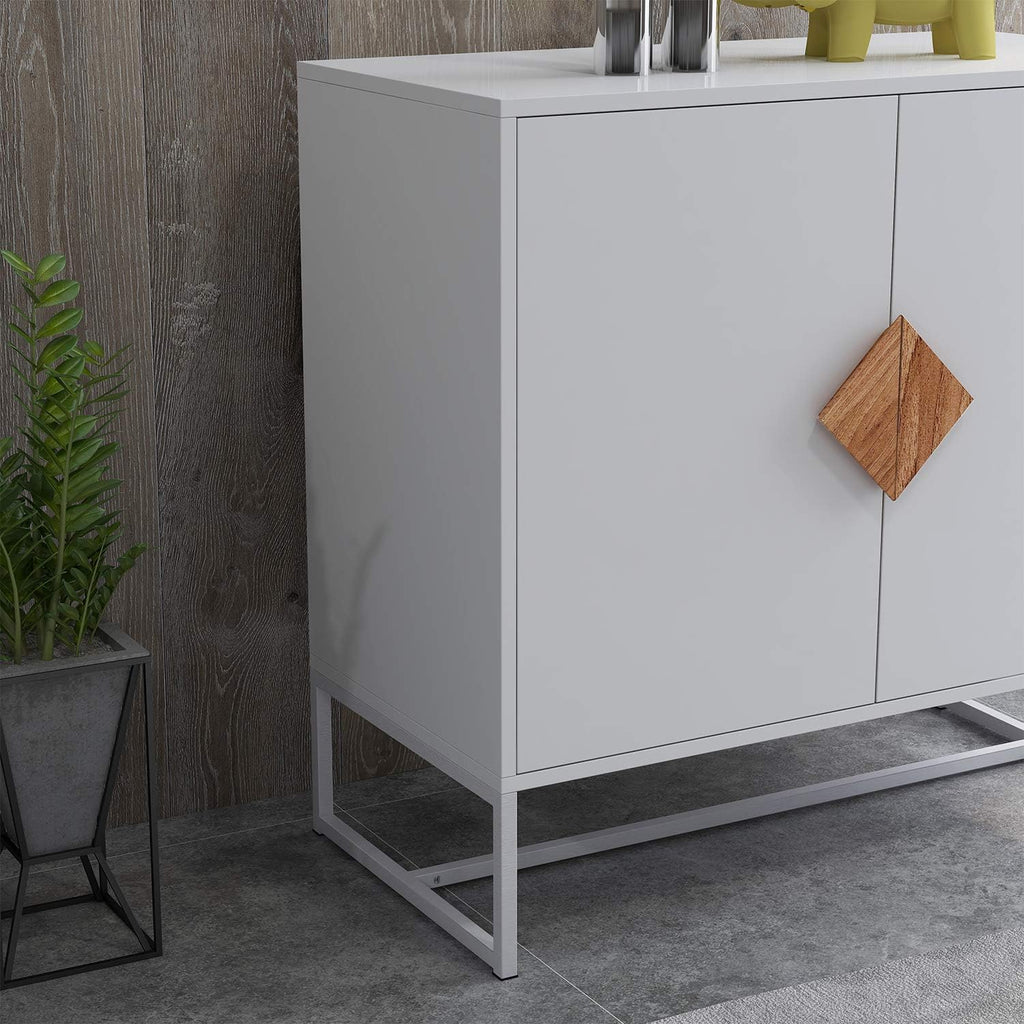 White 2 Door Sideboard with Solid Wood Handles and Metal Legs C158