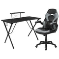 Black Gaming Desk and Gray Black Racing Chair Set with Cup Holder B33709