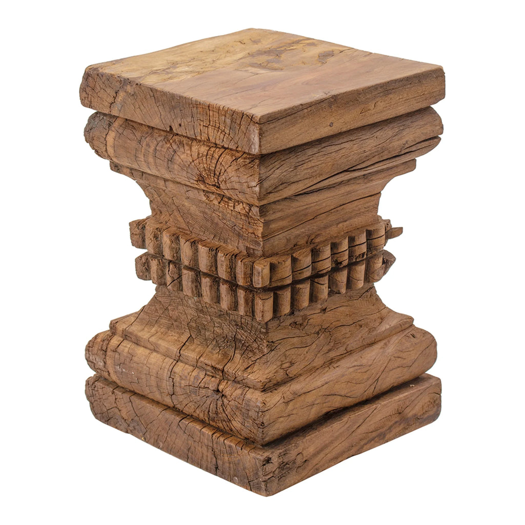 Organic Carved Wooden Pillar Stool D466387