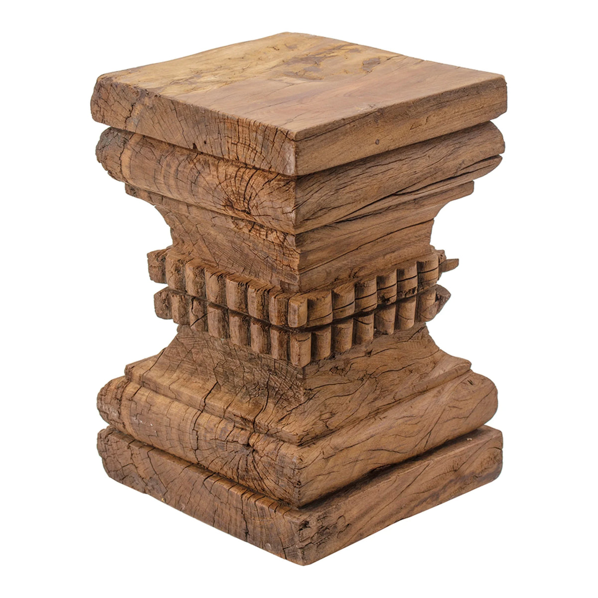 Organic Carved Wooden Pillar Stool D466387