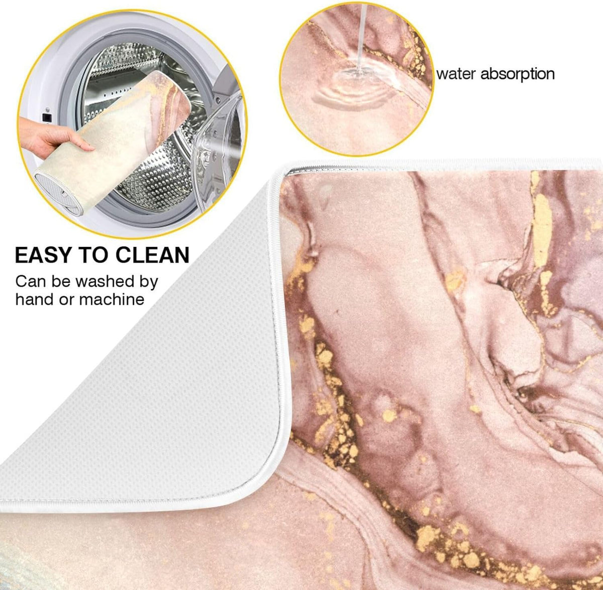Gold Pink Marble Texture Dish Drying Mat 16x18Inch Q5112