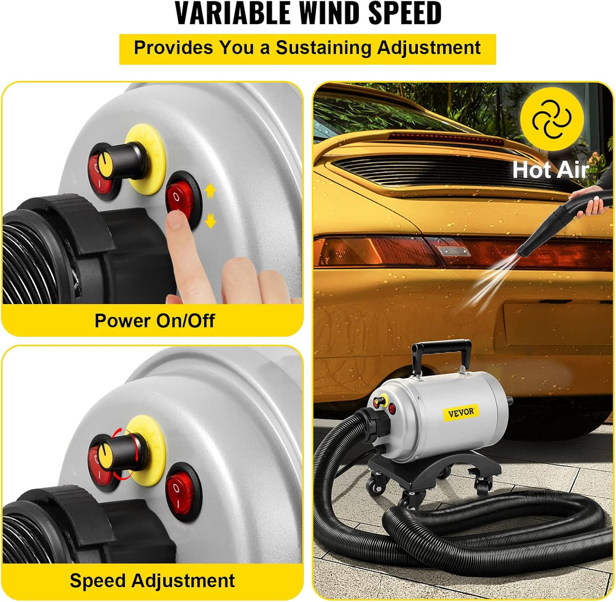 5.0HP 180 CFM 110V Car Air Dryer Blower with Casters, 20 Ft Hose, 2 Nozzles M75008
