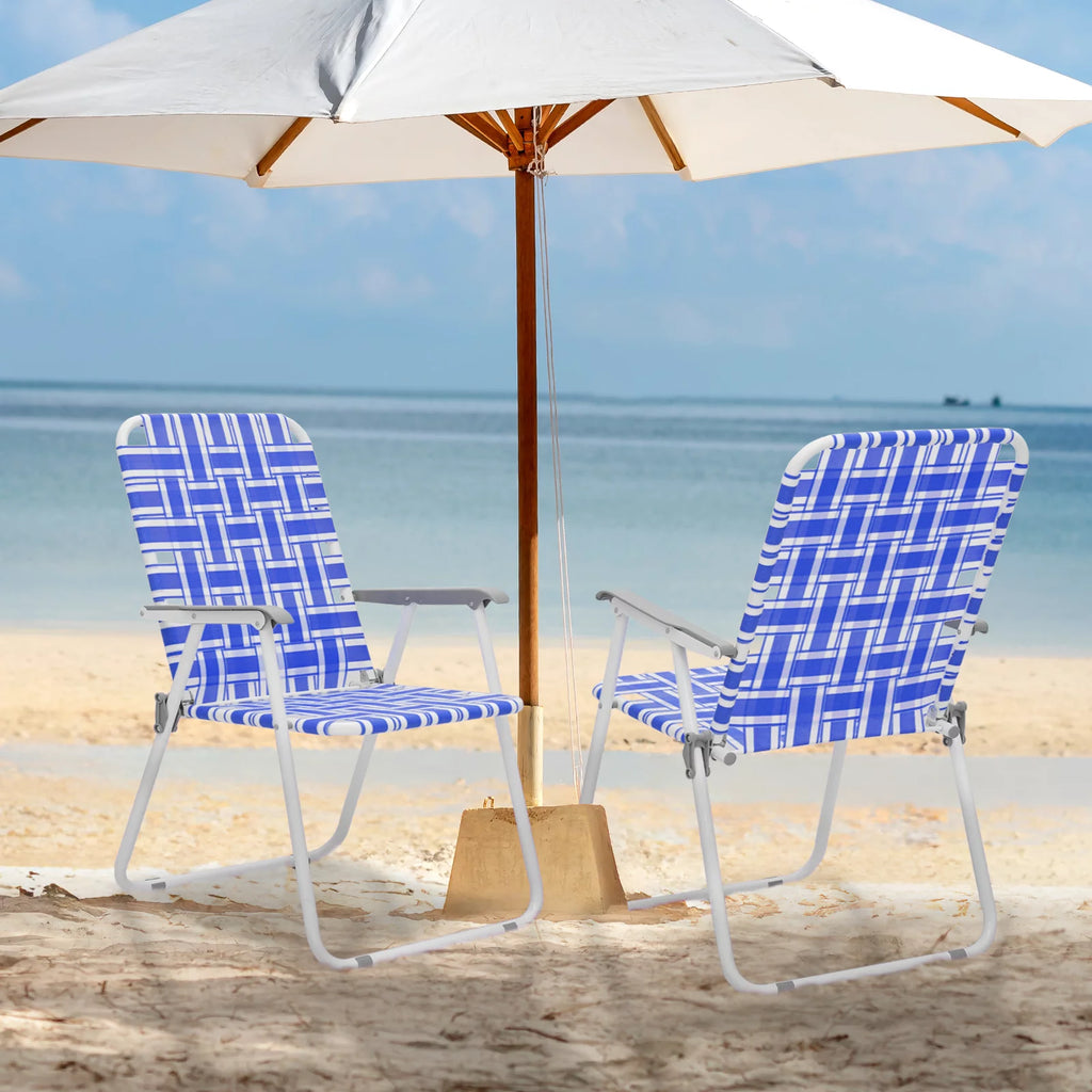 Folding Webbed Beach Chairs Set of 2 with Armrests, Blue P815549