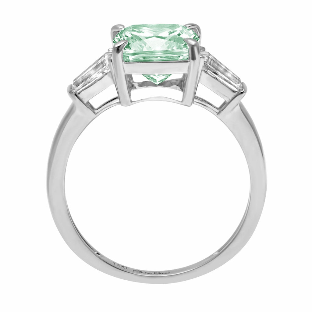 3ct Cushion Cut Blue Moissanite 18k White Gold 3 Stone Ring Size 3.75 Z919353