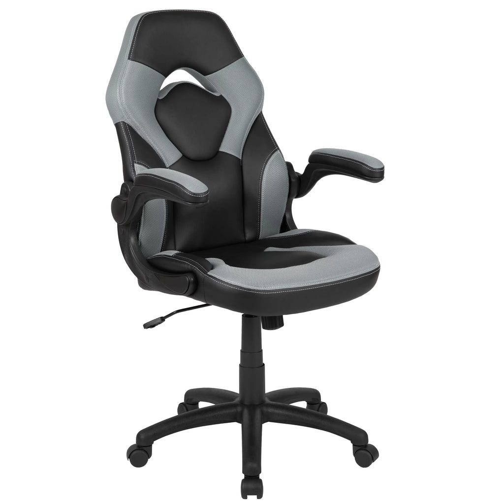 Black Gaming Desk and Gray Black Racing Chair Set with Cup Holder B33709