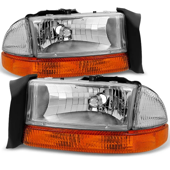 Chrome Driver Left + Passenger Right Side Headlights + Signal Lamp Pair Set K3009