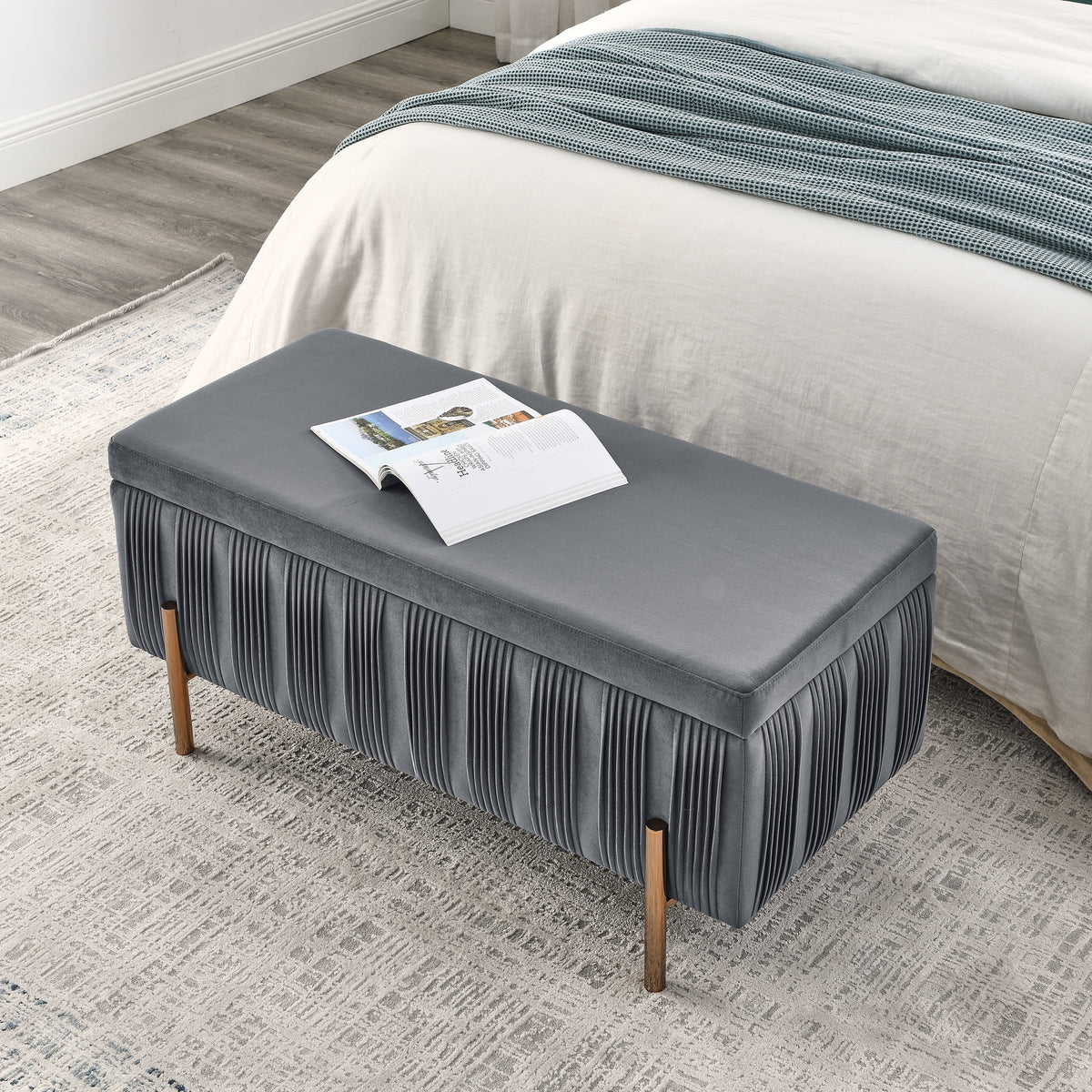 Grey Velvet Storage Bench T70299