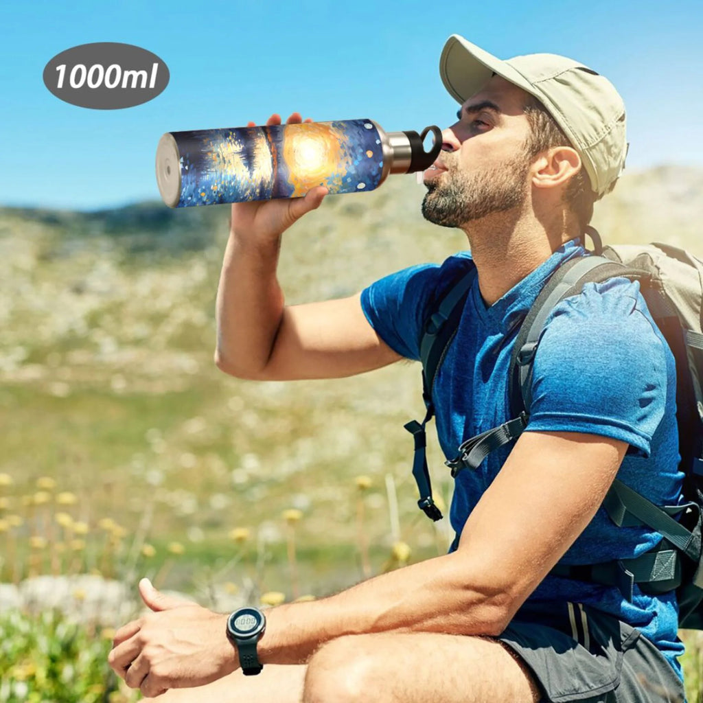 Blue Stainless Steel Insulated Water Bottle with Straw Lid L843