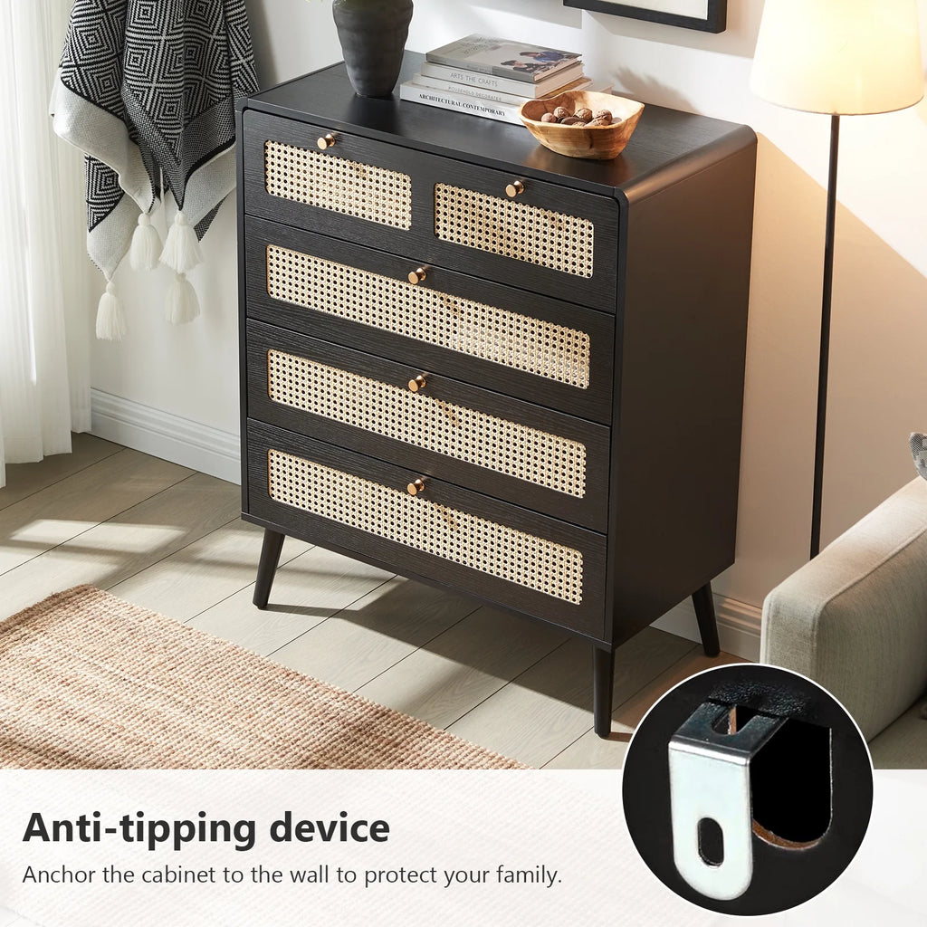 4 Drawer Natural Rattan Wood Dresser M34425