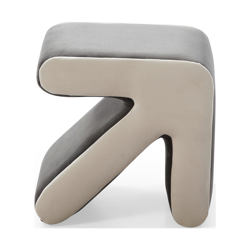 Grey+Beige Velvet Ottoman Footstool Q364544