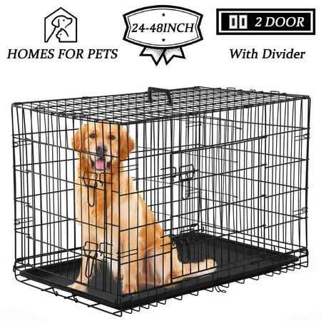 Foldable Large Metal Wire Dog Crate with Plastic Tray G3058