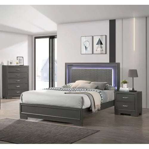 Metallic Gray 2-Drawers Solid Wood Nightstand L1459