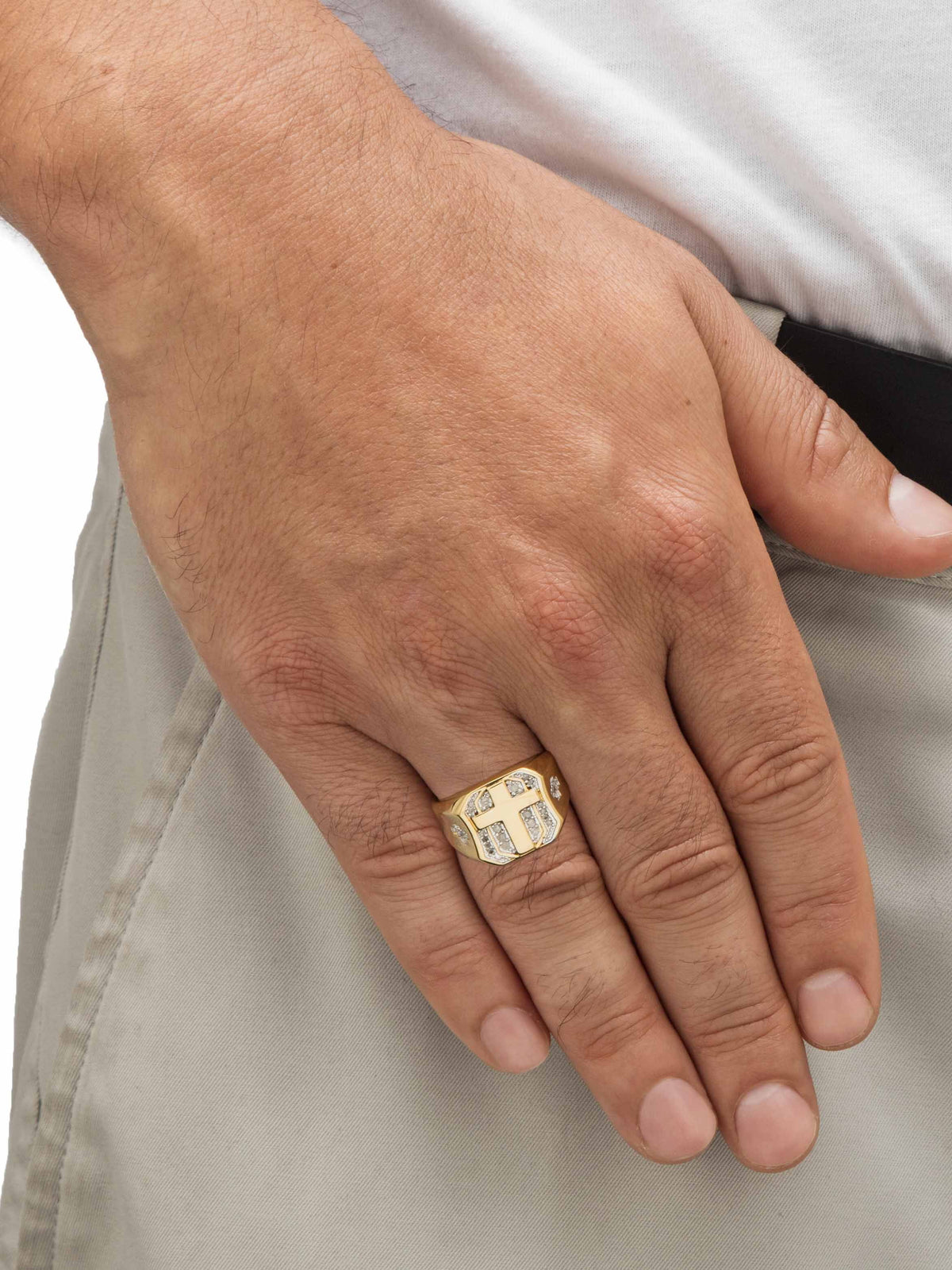 Yellow Gold-Plated Octagon Cross Ring C61188