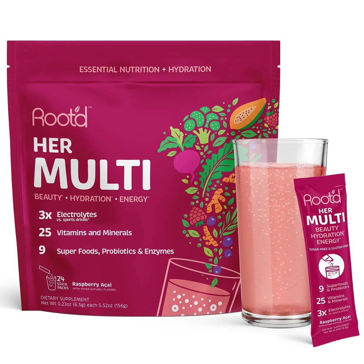 Multivitamin Powder with Electrolytes, Vitamins & Minerals, Probiotics & Enzymes, 24 Packets P9934