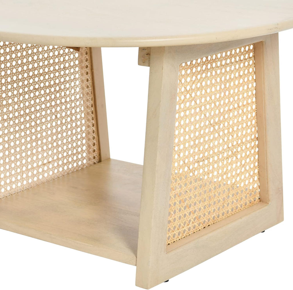 Natural Cane and Solid Mango Wood Round Coffee Table W868069