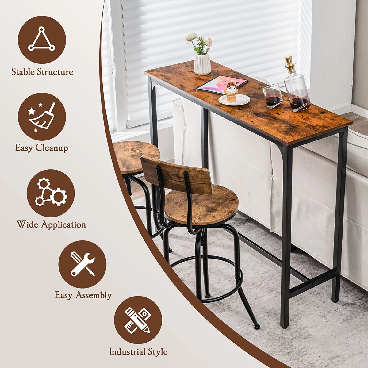 48" Narrow Rectangular Console Table with Steel Frame B4898