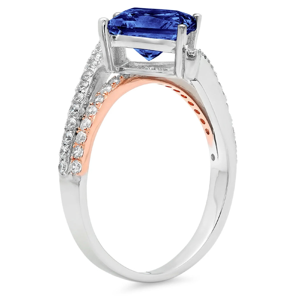 14k White Rose Gold Princess Cut Blue Simulated Tanzanite Ring Size 4 P579