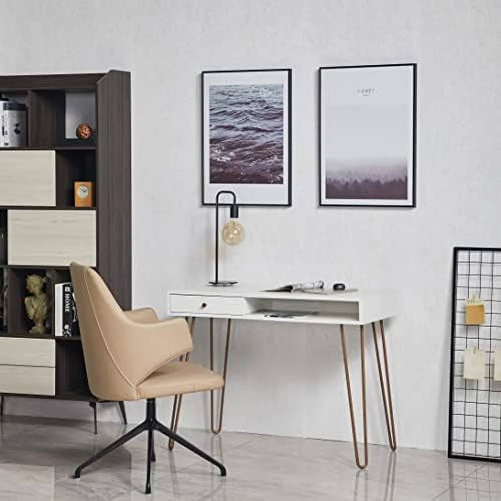 White Computer Desk with Drawer E2145