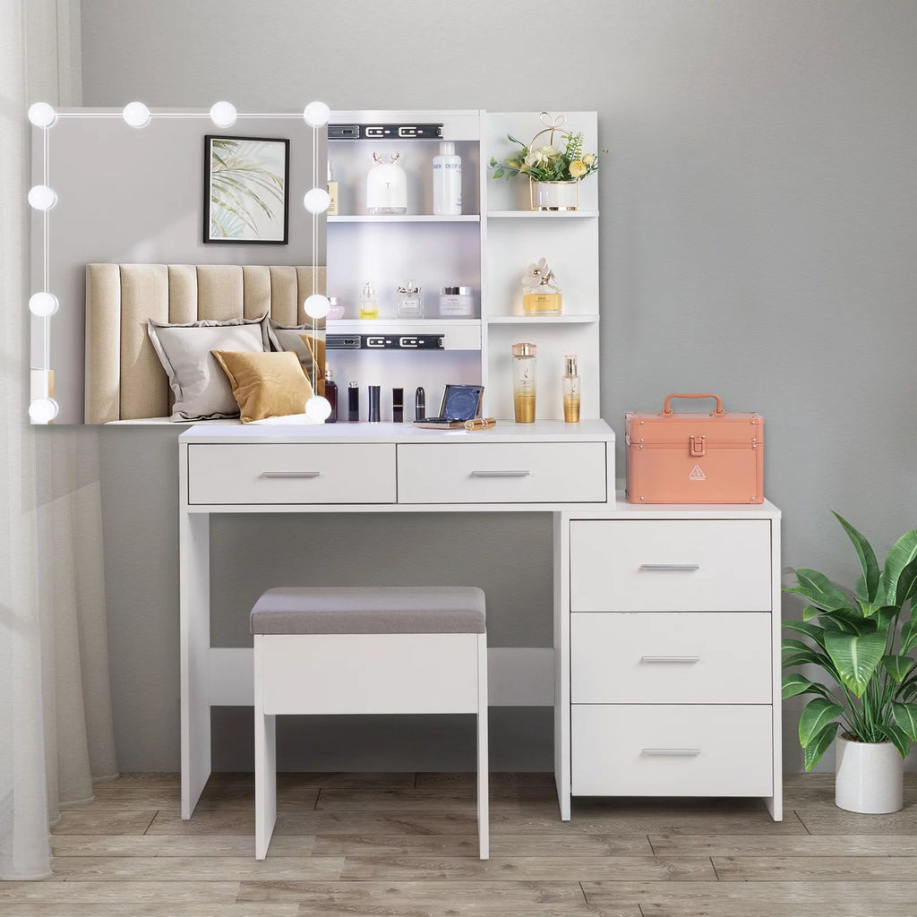White Makeup Vanity Table Set with Sliding Mirror O2737
