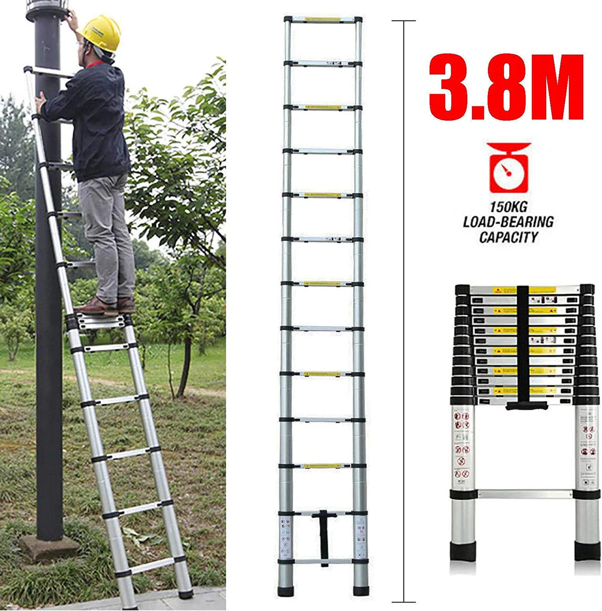 12FT Aluminum Telescoping Folding Ladder, 330lbs Max Load Capacity U2350