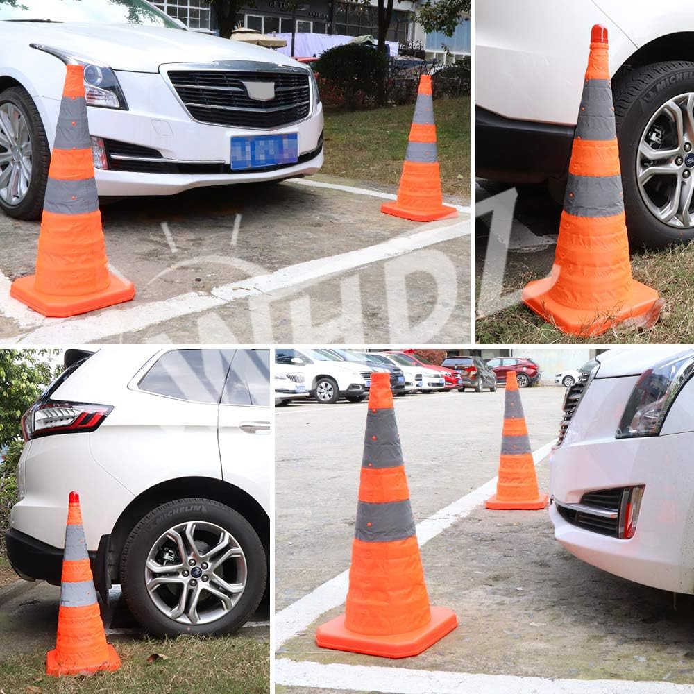 4 Pack Orange Collapsible Traffic Cones with LED Light K1618