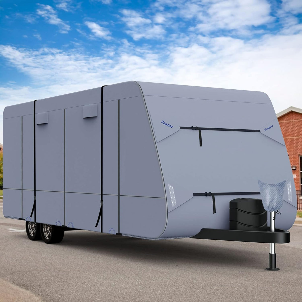 Waterproof 210D Travel Trailer RV Cover with 4 Gutter Spout Covers U772737