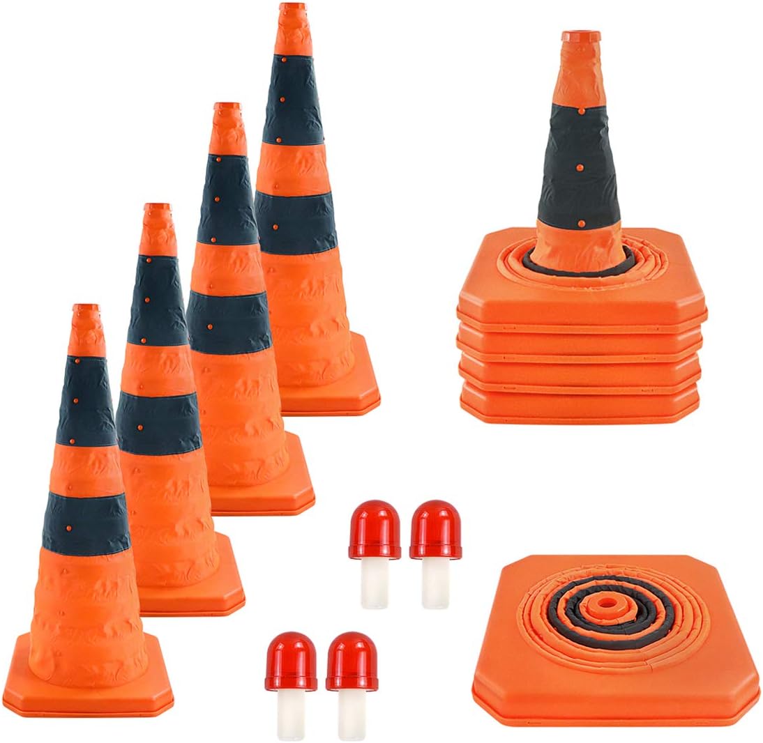 4 Pack Orange Collapsible Traffic Cones with LED Light K1618