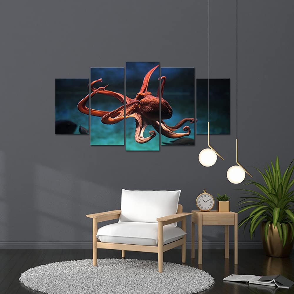 5 Piece Blue Octopus Canvas Wall Art S671642