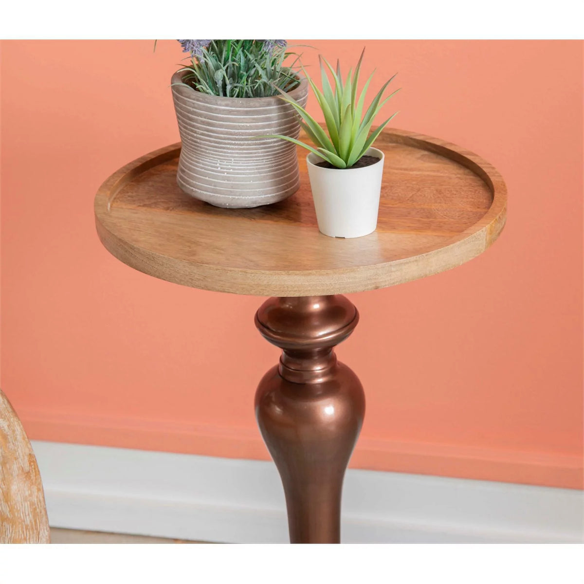 Mango Wood and Aluminum Side Table H477