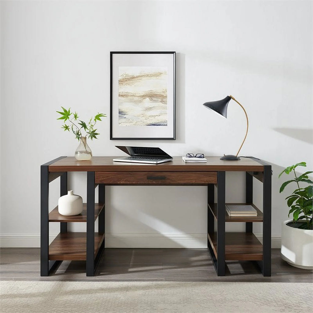 60" Industrial Wood Computer Desk in Dark Walnut H456