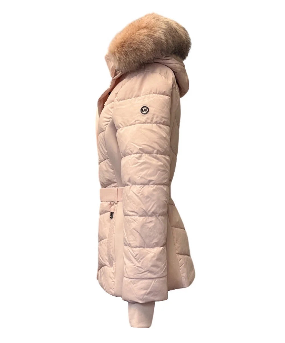Blush Faux Fur Hooded Puffer Coat G7539