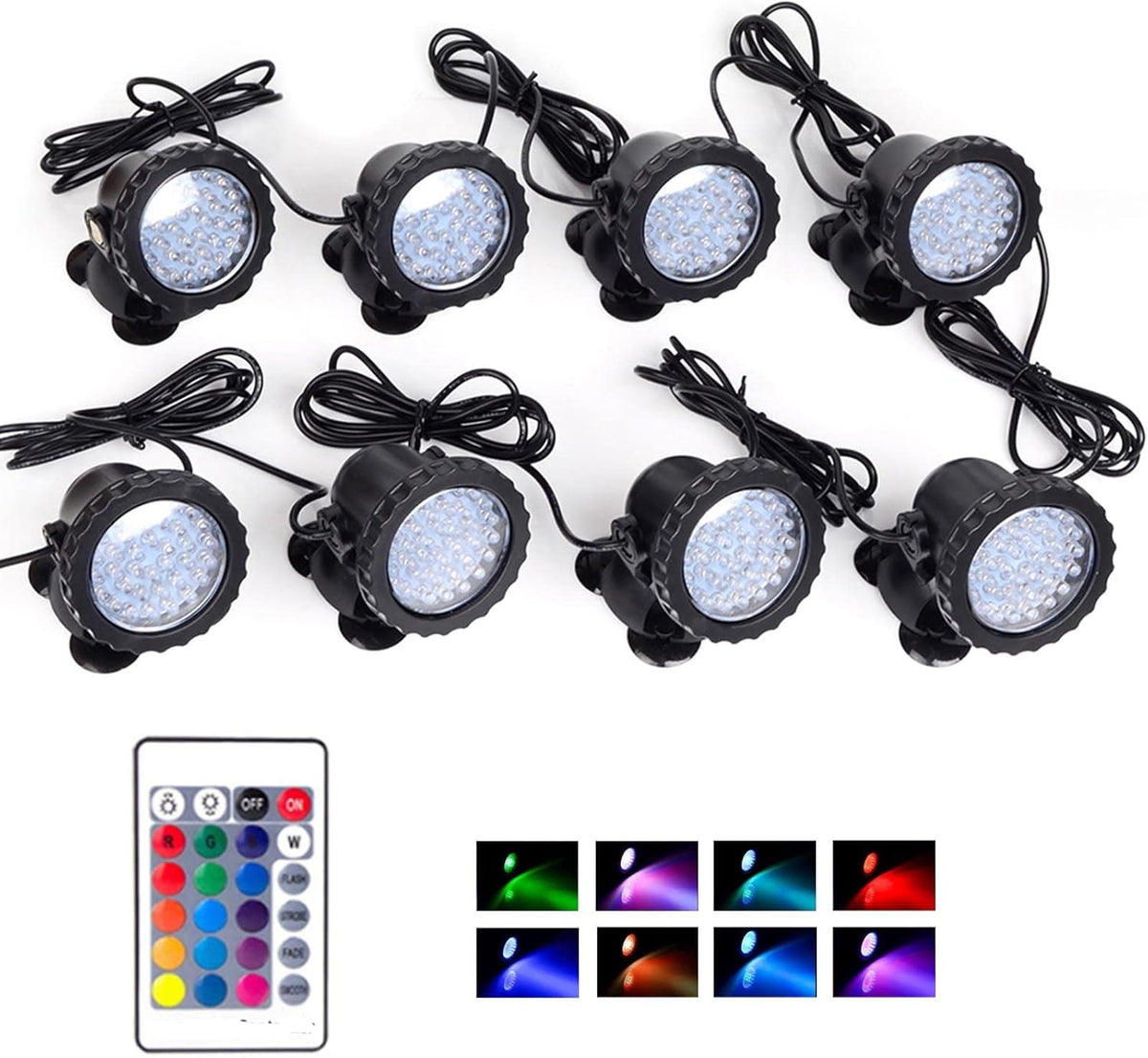 36 LED RGB Dimmable Submersible Pond Lights (8 in Set) E49216