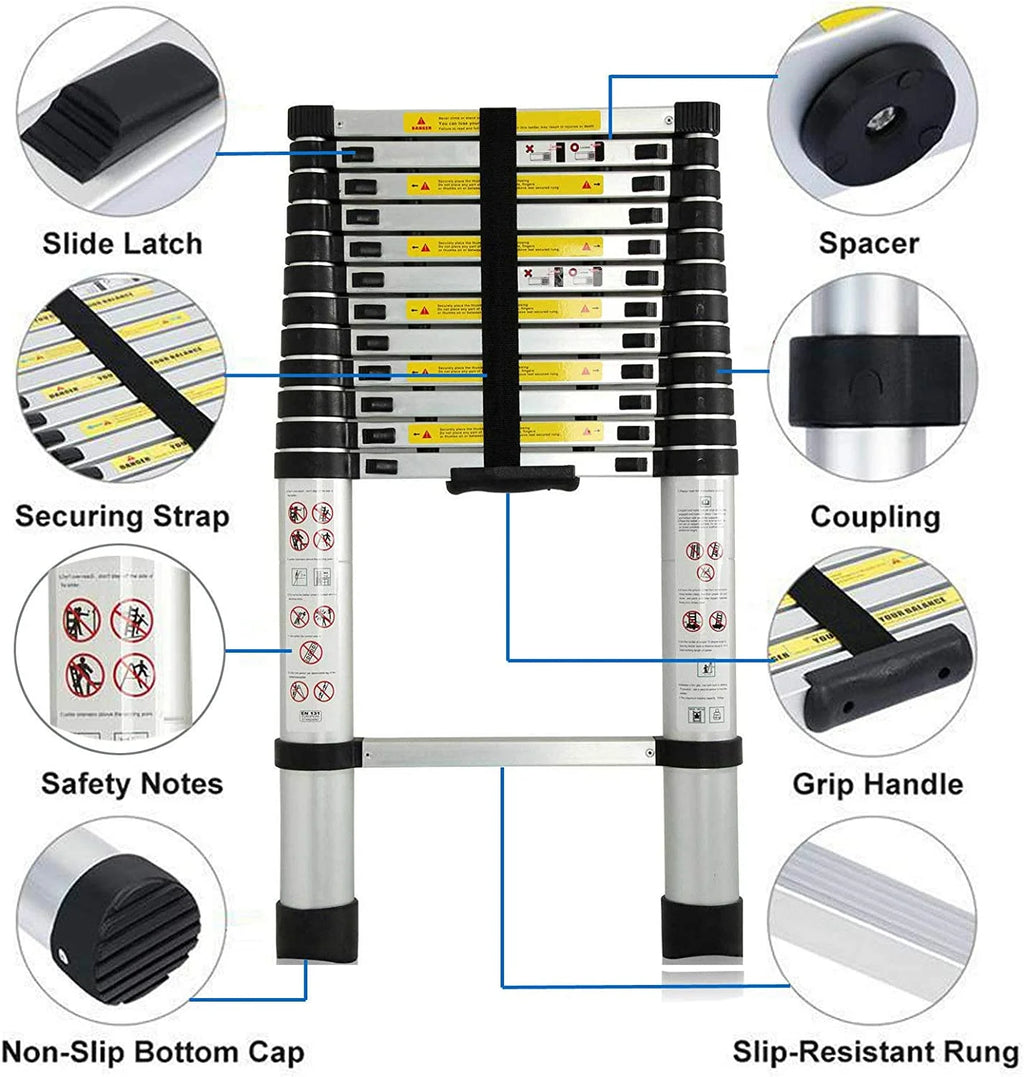 12FT Aluminum Telescoping Folding Ladder, 330lbs Max Load Capacity U2350