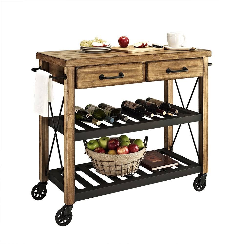 Natural Wood and Metal Kitchen Cart W7595