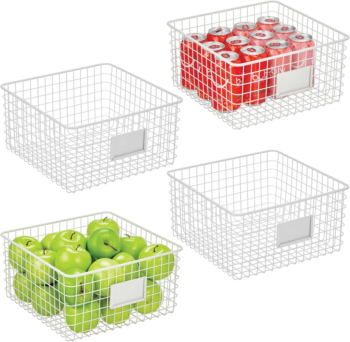 Bronze Metal Wire Food Organizer Storage Bin Basket with Label Slot, 4 Pack J999