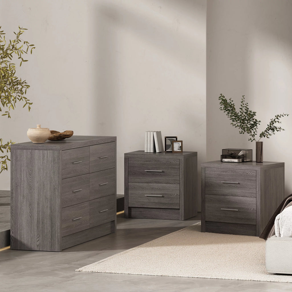 Gray Maple 3 Piece Double Dresser and Nightstand Set F798